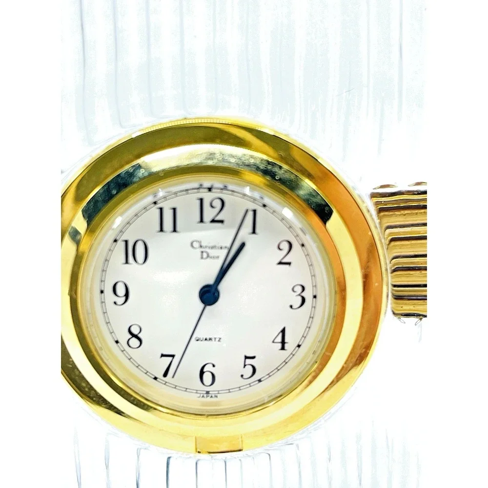 VTG Christian Dior Crystal Block Rubbed And Gold Tone Desk Clock
